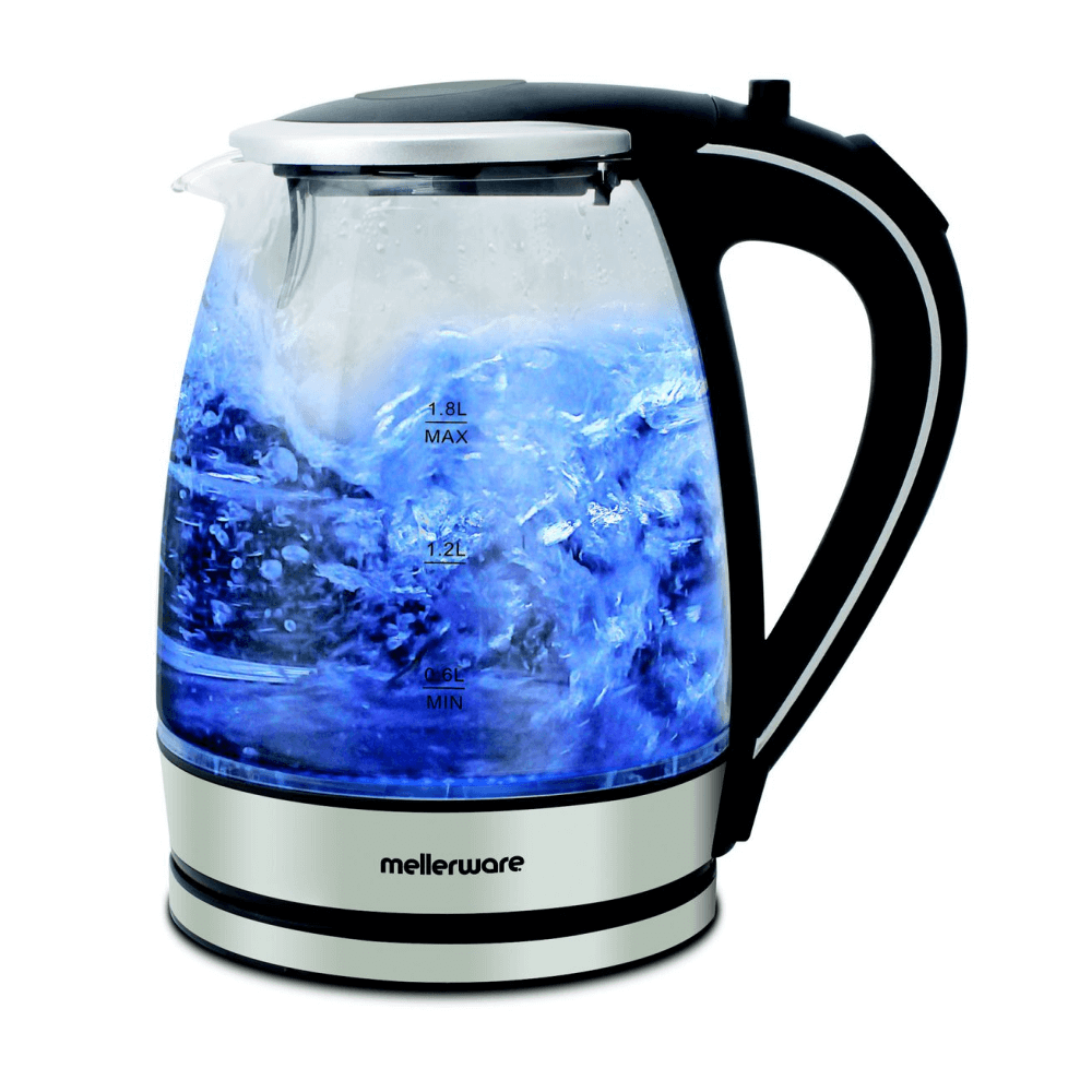 Mellerware Kettle C/Less Glass Silver 1.8L "Azure" Bargains