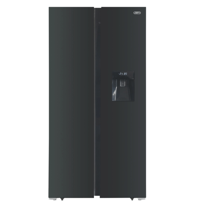 Defy DFF456 Side by Side Black Glass Fridge