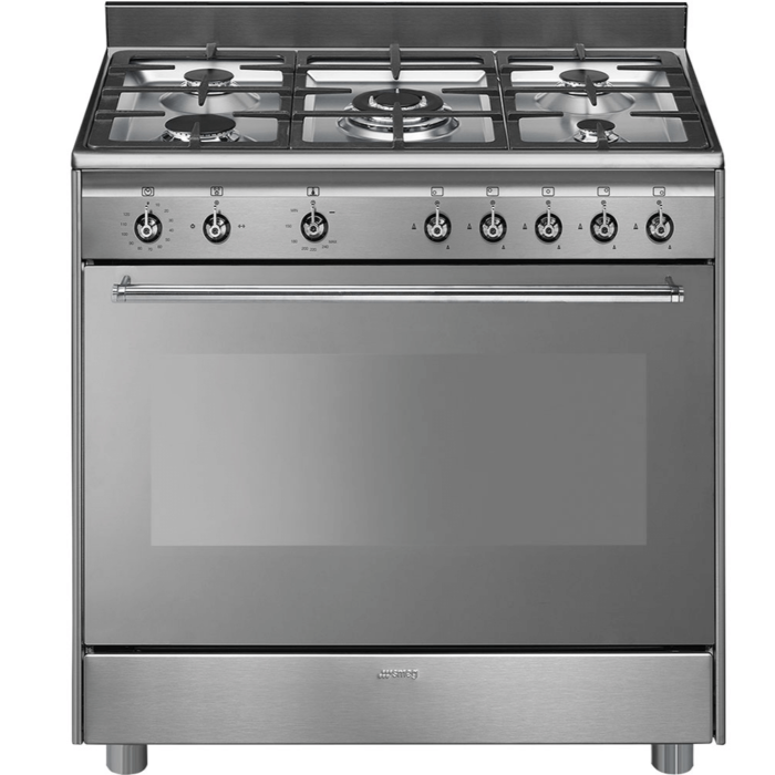 Smeg 90cm Full Gas Cooker Stainless Steel (126L, 5 Burner) Bargains