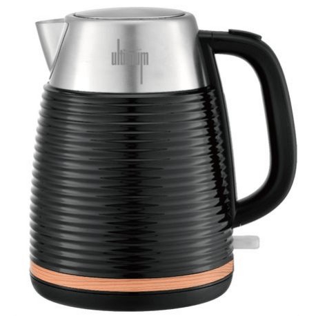 Sunbeam Stainless Steel Black Ribbed Cordless Kettle with Wood Trim