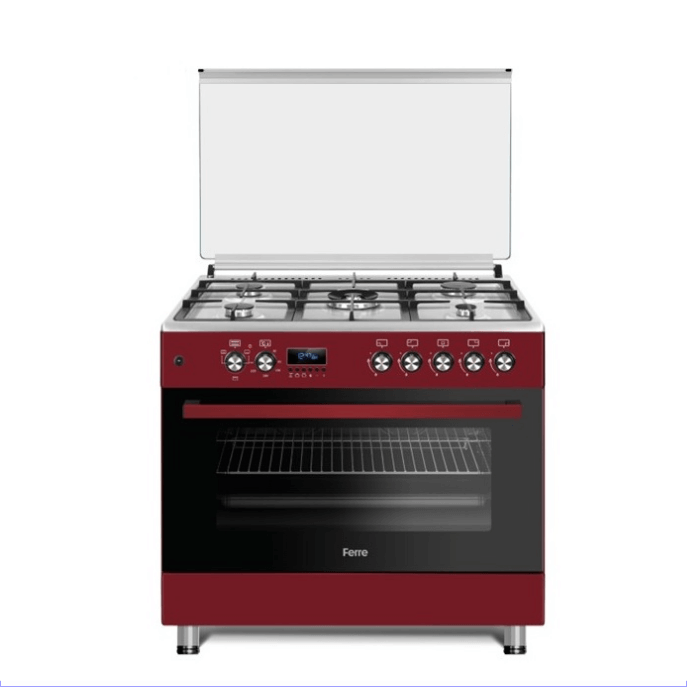 Ferre 90cm 5 Gas Burner | Electric Oven And Grill - Red