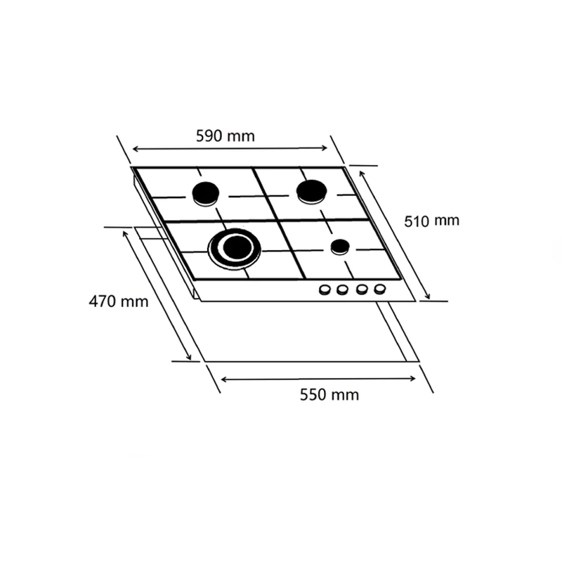 Alva GDH200 60cm 4 Burner Glass Gas Hob GDH200 Measurements