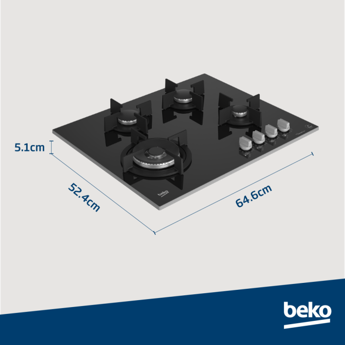 Beko 60cm Black Hob Gas On Glass - MACM11B - Image 2