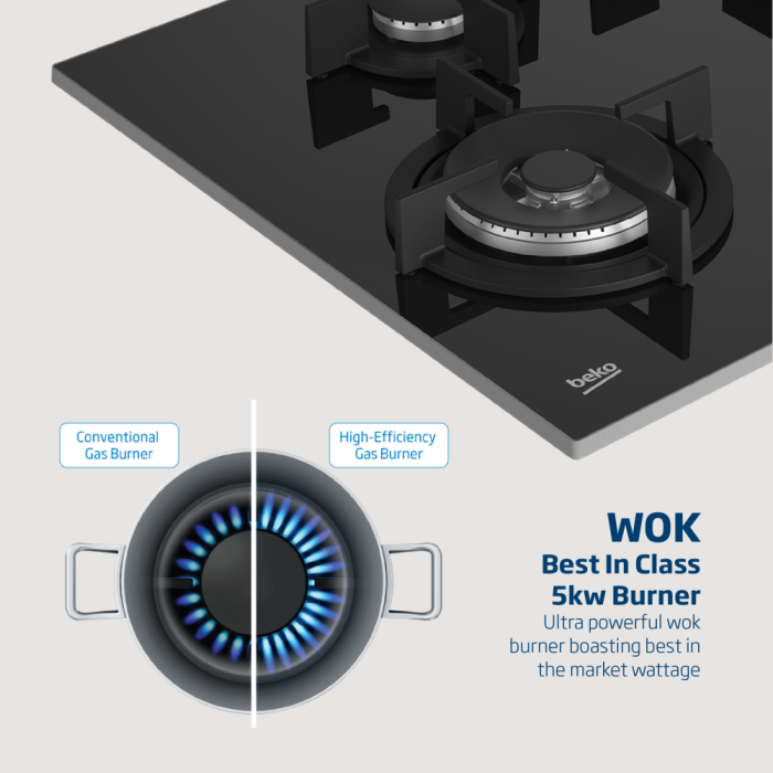 Beko 60cm Black Hob Gas On Glass - MACM11B - Image 4