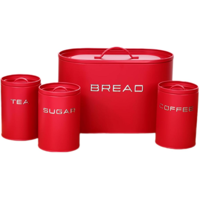 Royal Homeware Bread Bin with Canister - Enzo Red RHW149