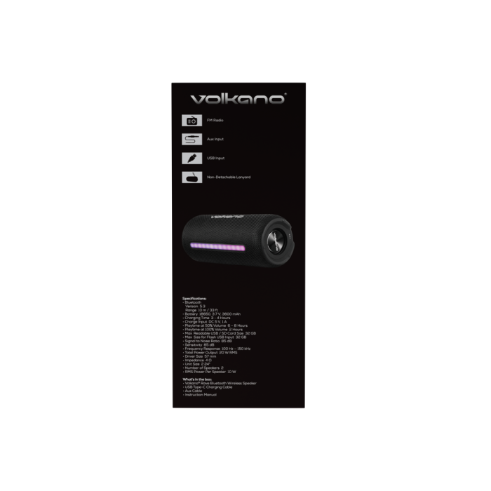 Volkano Rave Series Portable Bluetooth Speaker (Black) - VK-3415-BK - Image 4