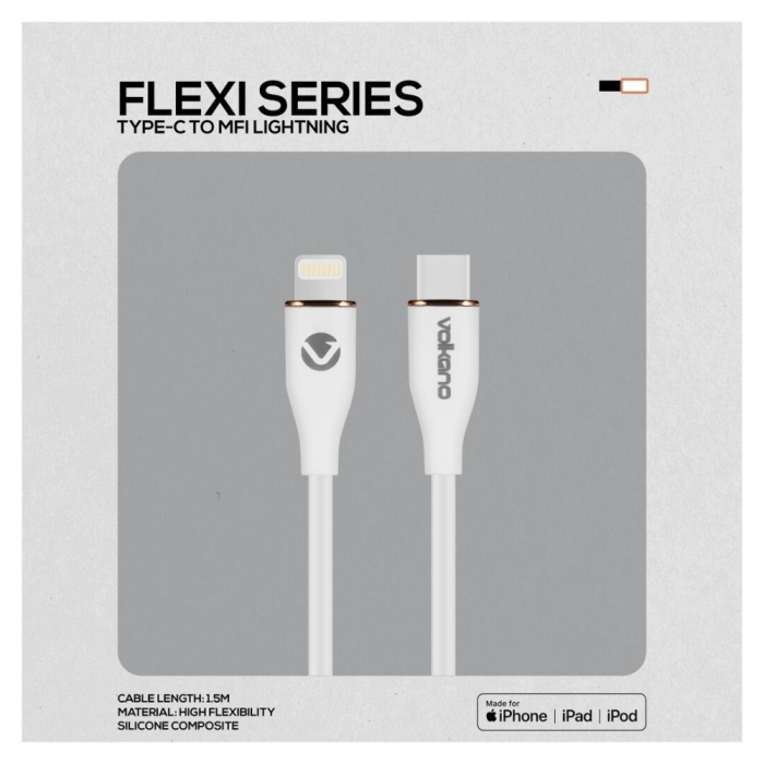 Volkano Flexi Series Type-C to MFI Lightning 1.5m 27W (White) - VK-20267-WT - Image 3