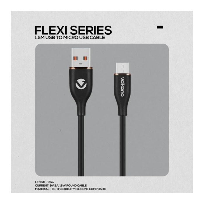 Volkano Flexi Series USB to Micro USB 1.5m 18W (Black) - VK-20261-BK - Image 2