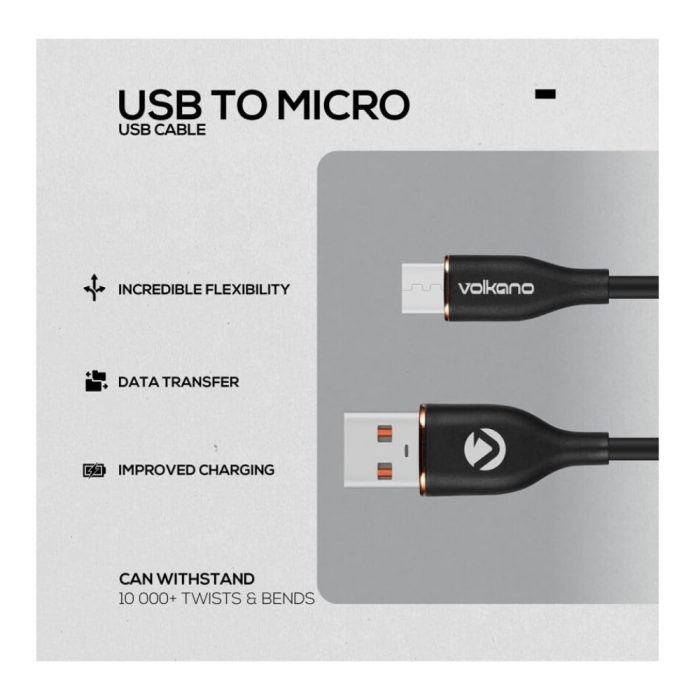 Volkano Flexi Series USB to Micro USB 1.5m 18W (Black) - VK-20261-BK - Image 3