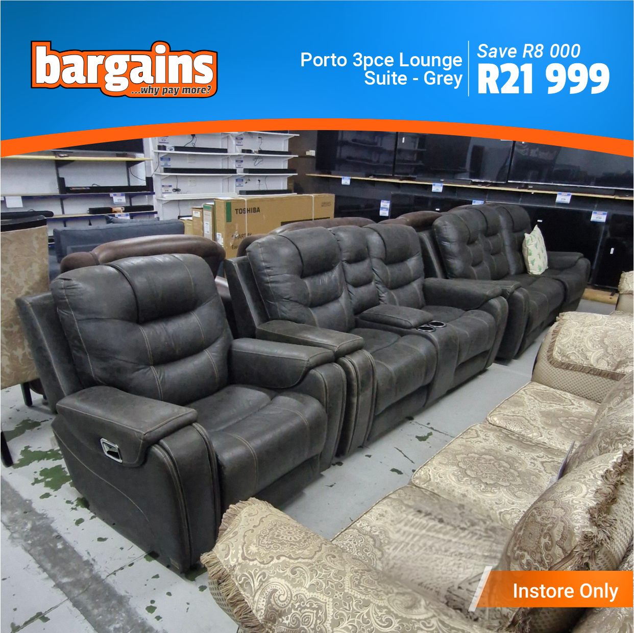 Porto 3pce Lounge Suite – Grey