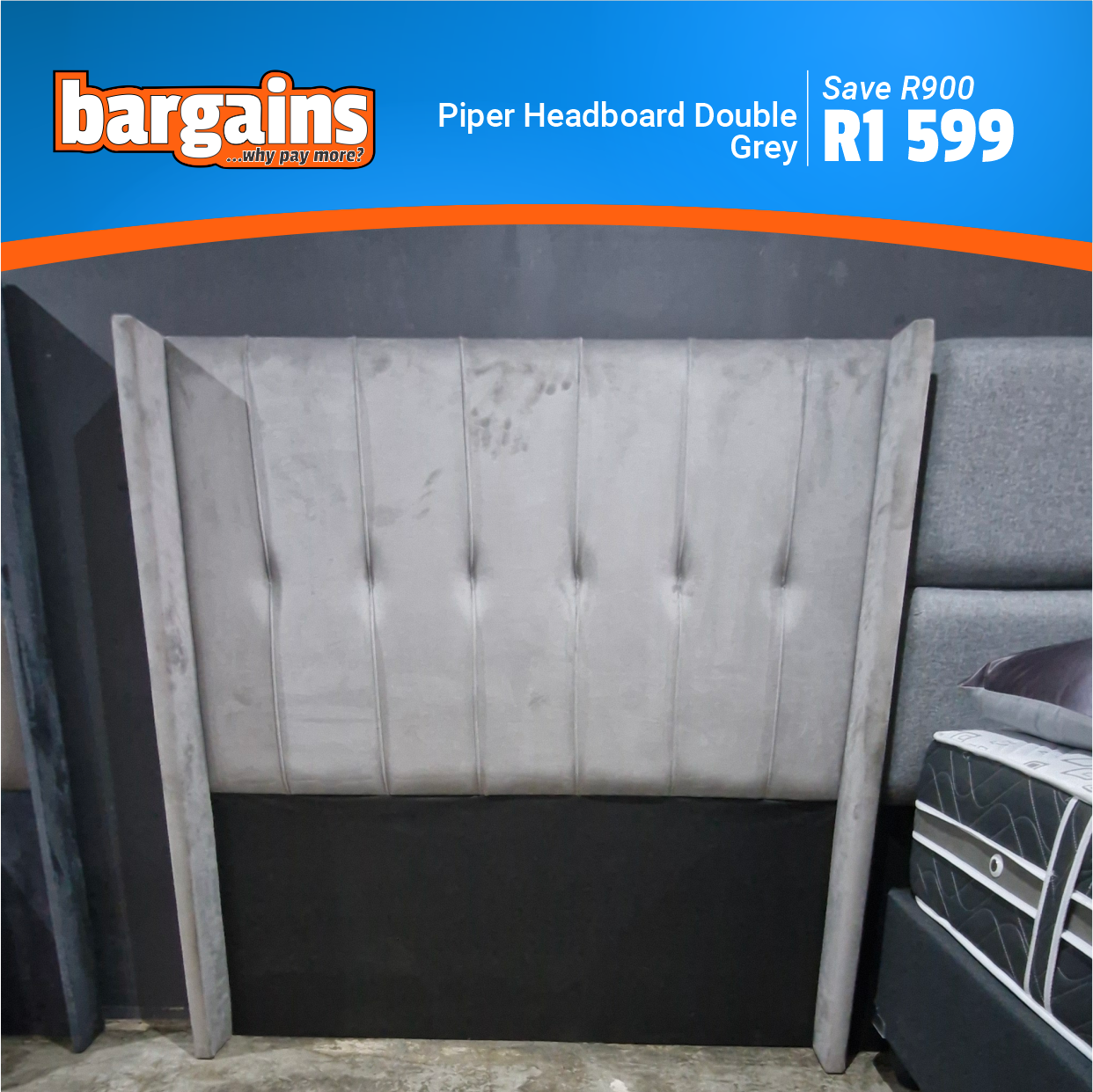 Piper Headboard Double Grey